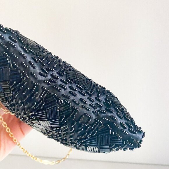Vintage Fully Beaded Black Handmade in Hong Kong Small Evening Purse - Picture 8 of 8